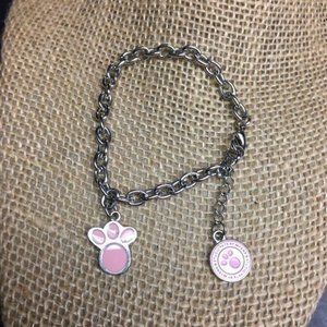 Studio Pets By Myrna Charm Bracelet Pink Enamel Paw Silver Chain Dog Cat Pet